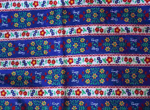 Remnant 3.75Y Vintage 1979 Fabric Lanz of Salzburg Cotton Flannel red blue ribbon strip...